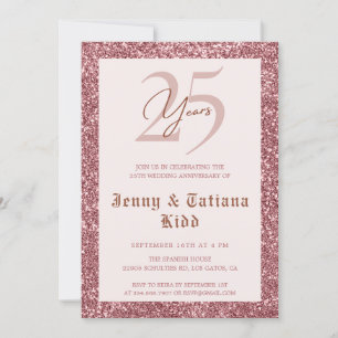 Invitación Purpurina Rosa de Oro 25° aniversario de boda