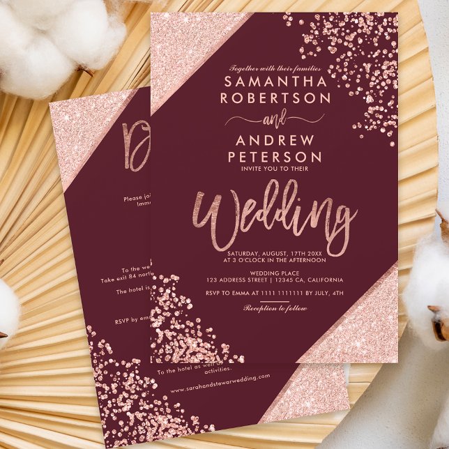 Invitación purpurina Rosa de oro confetti todo en un boda roj (Subido por el creador)