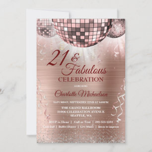 Invitación Purpurina Rosa de Oro Glam 21st Birthday Disco Bal