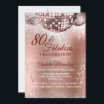 Invitación Purpurina Rosa de Oro Glam 80th Birthday Disco Bal<br><div class="desc">¡Serás la campana de la pelota con esta moda rosa oro 80 y Fabulosa invitación a la celebración! Las bolas de disco rosadas de Rubor brillan sobre un fondo metálico subió de oro con las bobinas fiestas y el purpurina plateado. Fácil de personalizar con las opciones de personalizado. Utilice el...</div>