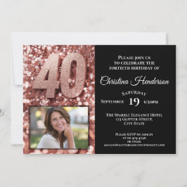 Invitación Purpurina Rosa de Oro Glam Foto 40 Fiesta de cumpl