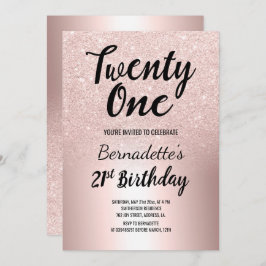 Invitación purpurina Rosa de oro sombrío metálico 21 cumpleañ