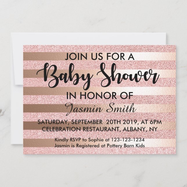 Invitación Purpurina Rosa de oro y Baby Shower de Relieve met (Anverso)