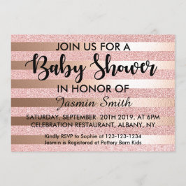 Invitación Purpurina Rosa de oro y Baby Shower de Relieve met