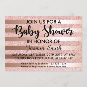 Invitación Purpurina Rosa de oro y Baby Shower de Relieve met