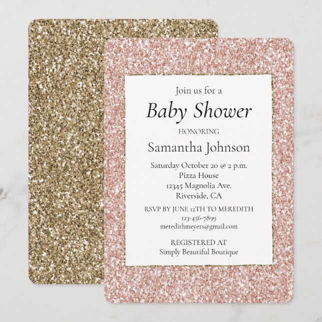 Invitación Purpurina rosa de Rubor (Anverso / Reverso)