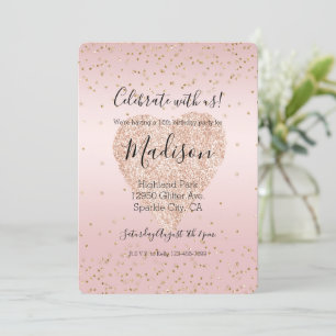 Invitación Purpurina Rosa de Rubor Ama el Corazón de Confetti