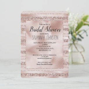 Invitación Purpurina rosa de Rubor Glam Stripes Bridal Shower