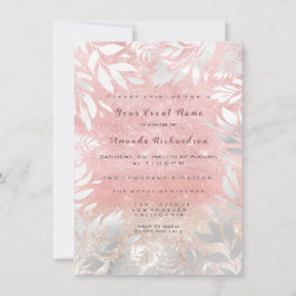 Invitación Purpurina rosa de Rubor Ombre Floral Sparkly White