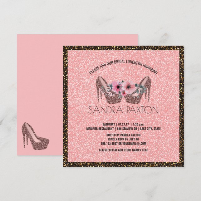 Invitación Purpurina rosa del almuerzo de novia | Ducha de bo (Anverso / Reverso)