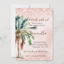 Invitación Purpurina rosa del árbol de palmas tropical