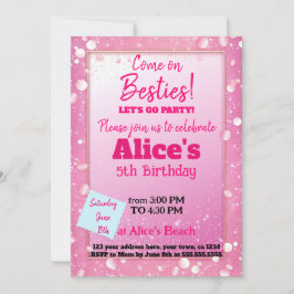 Invitación Purpurina Rosa Doll Temático Cumpleaños