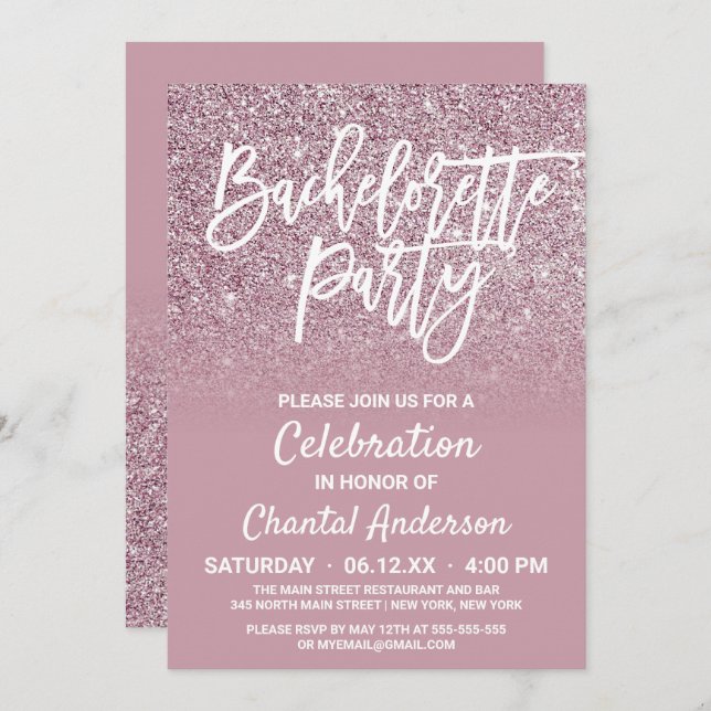 Invitación Purpurina rosa dorado Rosa polvoriento Ombre Bache (Anverso / Reverso)