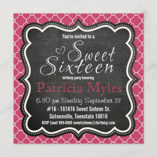 Invitación Purpurina rosa dulce Chalkboard y zebra dulce 16