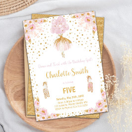 Invitación Purpurina Rosa Editable Ballerina Cumpleaños