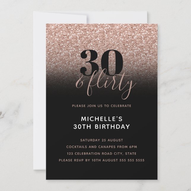 Invitación Purpurina Rosa Faux 30 y cumpleaños 30 (Anverso)