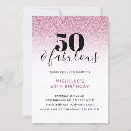 Invitación Purpurina Rosa Faux 50 y fabuloso cumpleaños númer