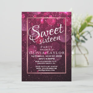 Invitación Purpurina Rosa Faux Elegant Sweet 16