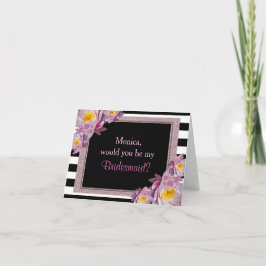 Invitación Purpurina Rosa Floral será mi dama de honor