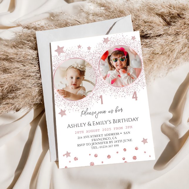 Invitación Purpurina Rosa: foto de dos niños de cumpleaños (Subido por el creador)