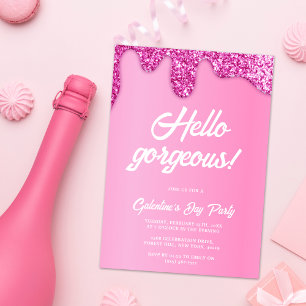 Invitación Purpurina Rosa Girly Fiesta del Día de Galentine
