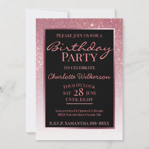Invitación Purpurina Rosa Girly Glamoroso Partido del Cumplea