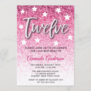 Invitación Purpurina Rosa Girly Textura 12ª fiesta de cumplea