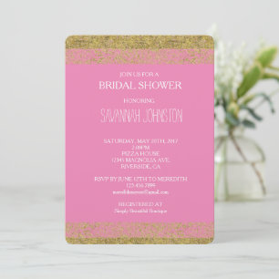 Invitación Purpurina Rosa Gold Faux Stripes Ducha de novia