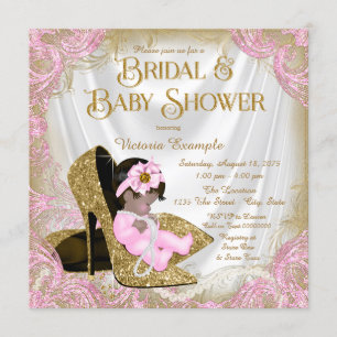 Invitación Purpurina Rosa Gold Shoe Pearl Bridal Baby Shower