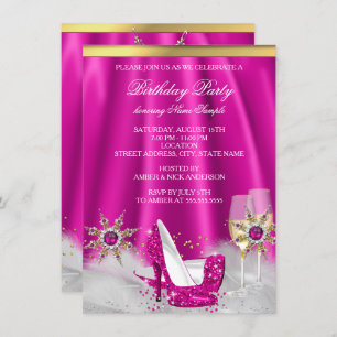 Invitación Purpurina Rosa High Heels Gold Champagne Fiesta
