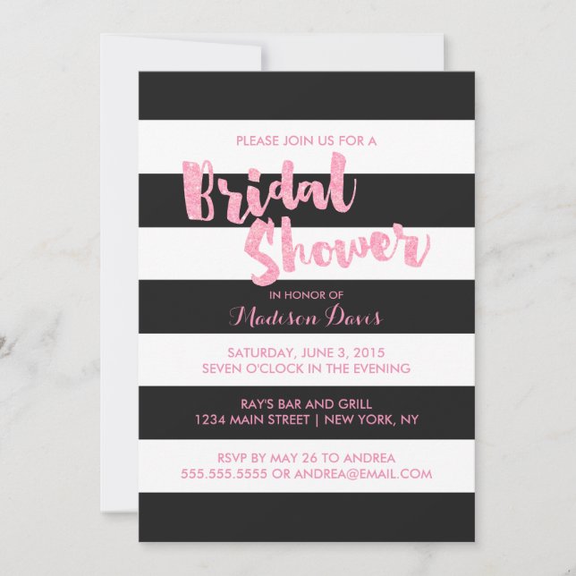 Invitación Purpurina rosa invita a duchas de novias glamorosa (Anverso)