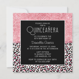 Invitación Purpurina rosa Leopardo Imprimir Shimmer Quinceañe