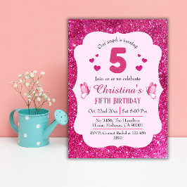 Invitación Purpurina rosa lindo vibrante brillante 5 cumpleañ