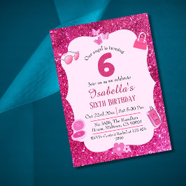 Invitación Purpurina rosa lindo vibrante brillante cumpleaños