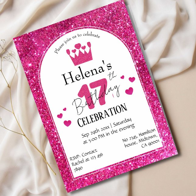 Invitación Purpurina rosa lindo vibrante brillante cumpleaños (Subido por el creador)