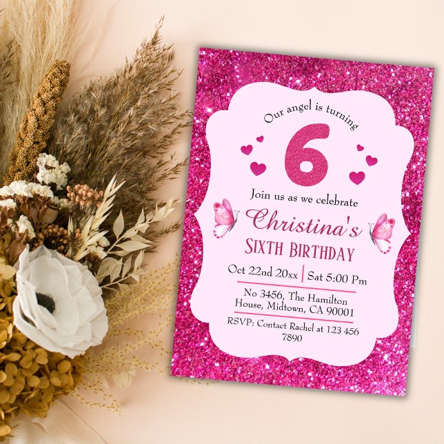 Invitación Purpurina rosa lindo vibrante brillante cumpleaños (Subido por el creador)