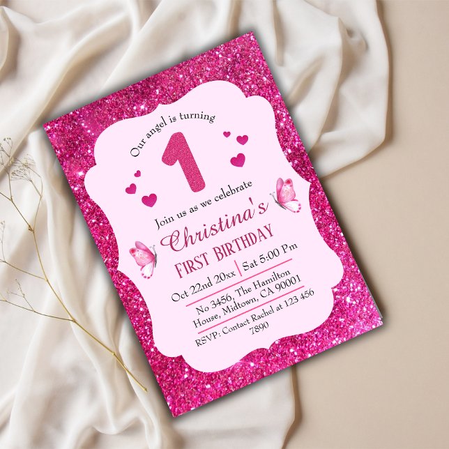 Invitación Purpurina rosa lindo vibrante brillante primer cum (Subido por el creador)