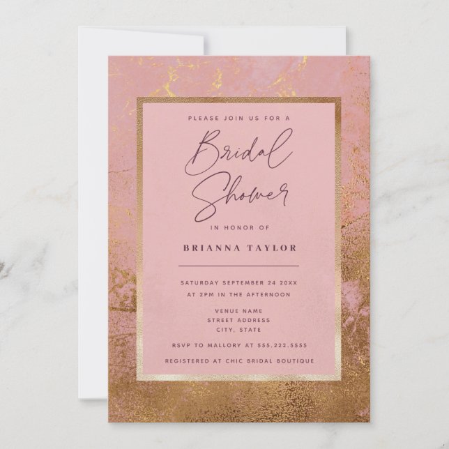 Invitación Purpurina Rosa metálico Ducha Nodal (Anverso)