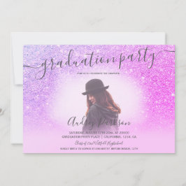 Invitación purpurina rosa moda despierta graduación de foto d
