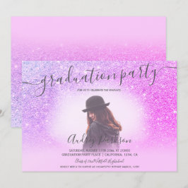 Invitación purpurina rosa moda despierta graduación de foto d