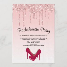 Invitación Purpurina rosa moderno tacones altos Bachelorette