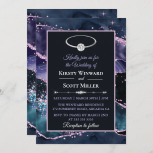 Invitación Purpurina rosa morado azul oscuro Boda agate
