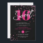 Invitación Purpurina rosa negro moderno dulce dieciséis cumpl<br><div class="desc">Purpurina negro moderno de color rosa dulce Invitación a los 16 cumpleaños</div>