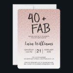 Invitación Purpurina rosa Ombre 40 Fabuloso cumpleaños número<br><div class="desc">Celebra haber cumplido 40 con un estilo elegante con este moderno diseño de 40 años en un fondo oscuro y rosa purpurina, una invitación de 40 años de moda que simplemente puedes personalizar y enviar para tu celebración de 40 años. Las palabras cuarenta y fab se configuran usando escritura moderna....</div>