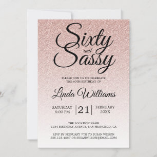 Invitación Purpurina rosa Ombre 60 y cumpleaños 60 Sassy