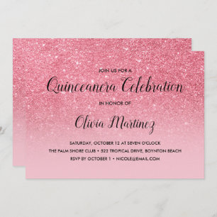 Invitación Purpurina Rosa Ombre Quinceañera