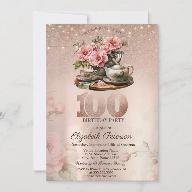Invitación Purpurina Rosa Oro 100 (Anverso)
