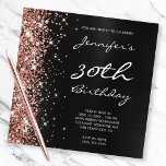 Invitación Purpurina Rosa Oro Relieve metalizado Ombre Negro<br><div class="desc">Crea tus propias invitaciones de cumpleaños de personalizable para el glamoroso cumpleaños 30. A la izquierda hay un gráfico de Relieve metalizado gris oscuro y negro oscuro. A la derecha hay una banda de falso rosa purpurina de oro con brillantes gráficos de arte digital. Todo el lujoso brillo y brillo...</div>