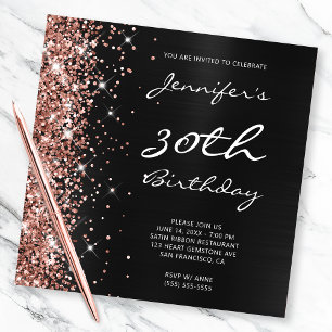 Invitación Purpurina Rosa Oro Relieve metalizado Ombre Negro 