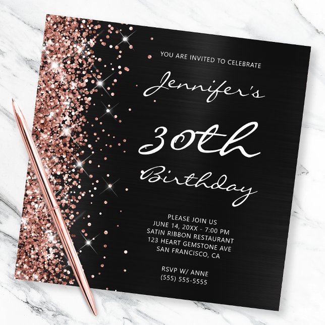 Invitación Purpurina Rosa Oro Relieve metalizado Ombre Negro  (Subido por el creador)